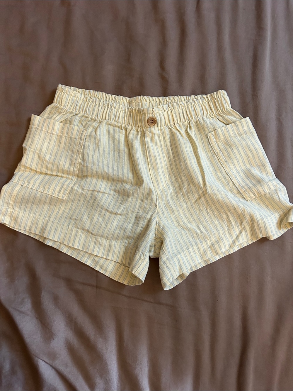 Old Navy Girls Linen Blend Yellow and Light Blue Striped Kids Shorts